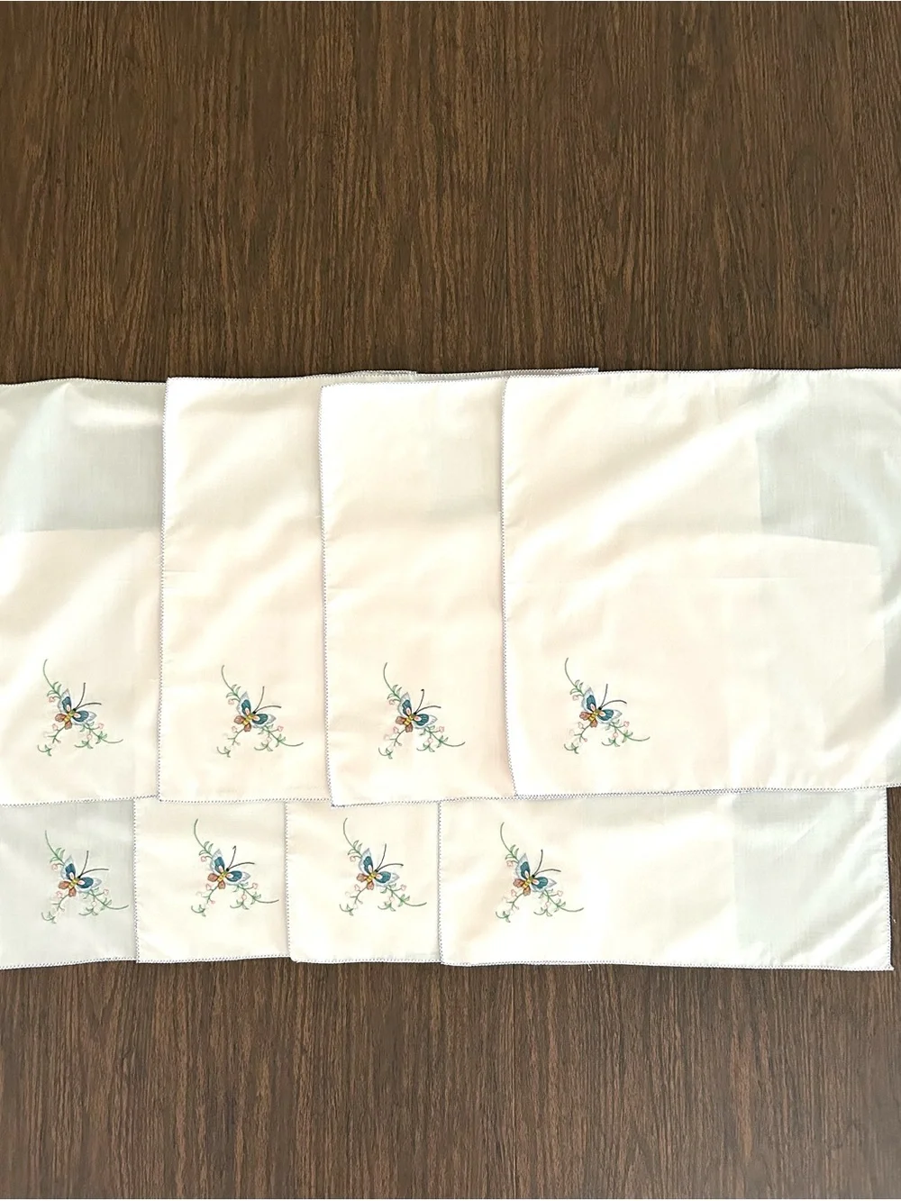 Vintage Napkins Butterfly Embroidered 15” Square Set Of 8 Cottagecore Party Ecru